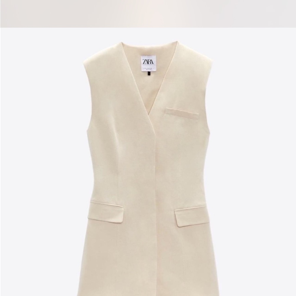 New Zara Cream Sleeveless Blazer Vest